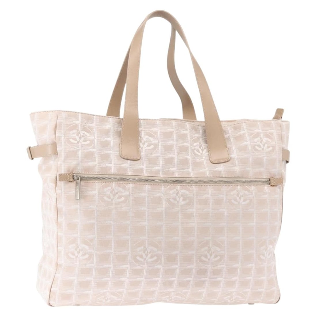 CHANEL New Travel Line Nylon Tote Pink Gold CC Bag: CHANEL New Travel Line Nylon Tote Pink Gold CC Bag CHANEL New Travel Line tote bag in pink and gold nylon, made in Italy. This women's tote bag features a roomy profile with a handle drop of approxima