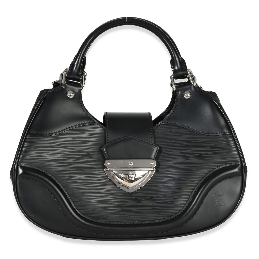 Louis Vuitton Montaigne Shoulder Bag Black Epi Leather Dustbag Receipt: Louis Vuitton Montaigne Shoulder Bag Black Epi Leather Dustbag Receipt Black Epi leather shoulder bag from the Montaigne line, featuring a push-lock closure and silver-tone hardware. It has a fabric l