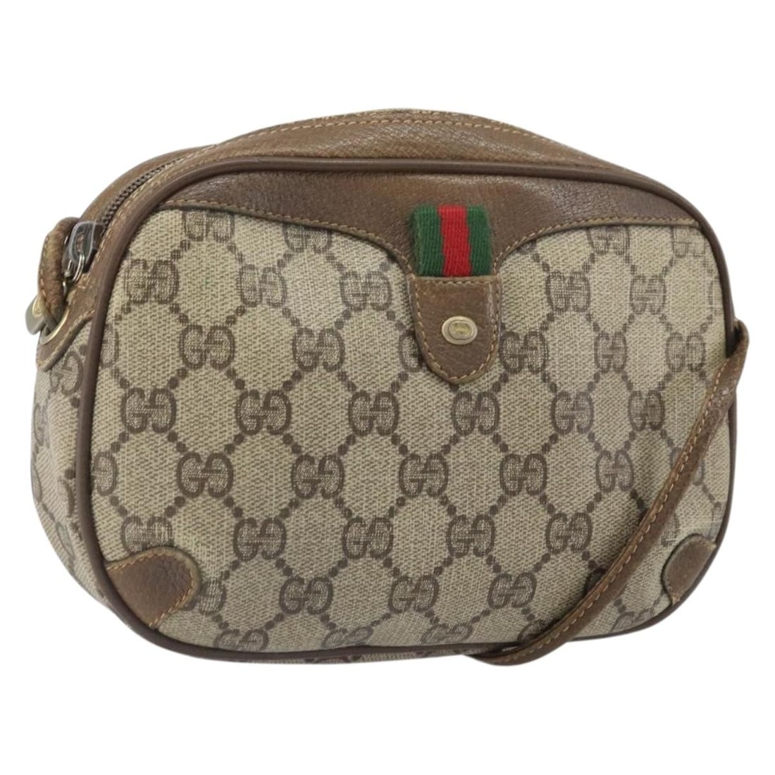 Beige Gold GG Supreme Web Shoulder Bag by Gucci Model 89 02 066: Beige Gold GG Supreme Web Shoulder Bag by Gucci Model 89 02 066 This Gucci GG Supreme Web Sherry Line shoulder bag features a beige and gold color scheme with PVC leather and GG canvas exterior. Made 
