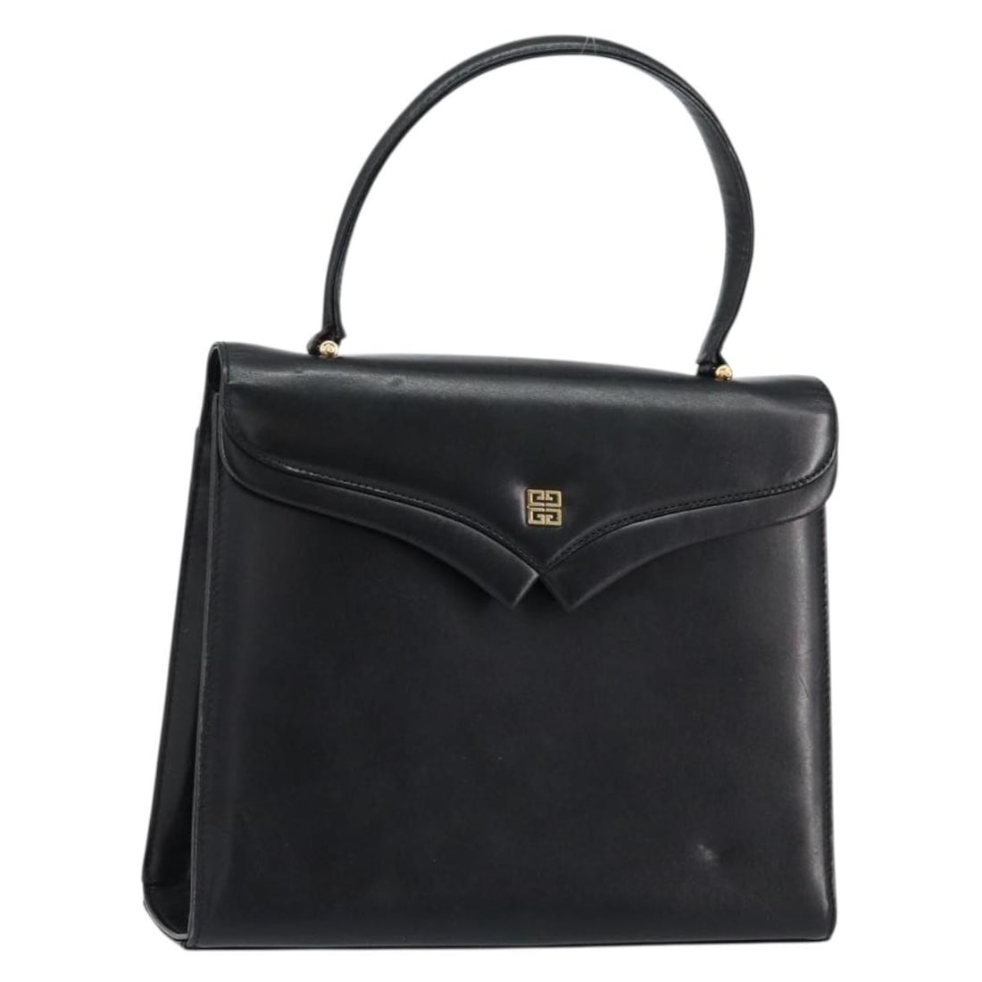 GIVENCHY Black Leather Hand Bag with Gold Accents Auth 148891: GIVENCHY Black Leather Hand Bag with Gold Accents Auth 148891 This GIVENCHY hand bag showcases a sleek design in classic black leather accentuated by gold hardware. Ideal for both casual and formal oc
