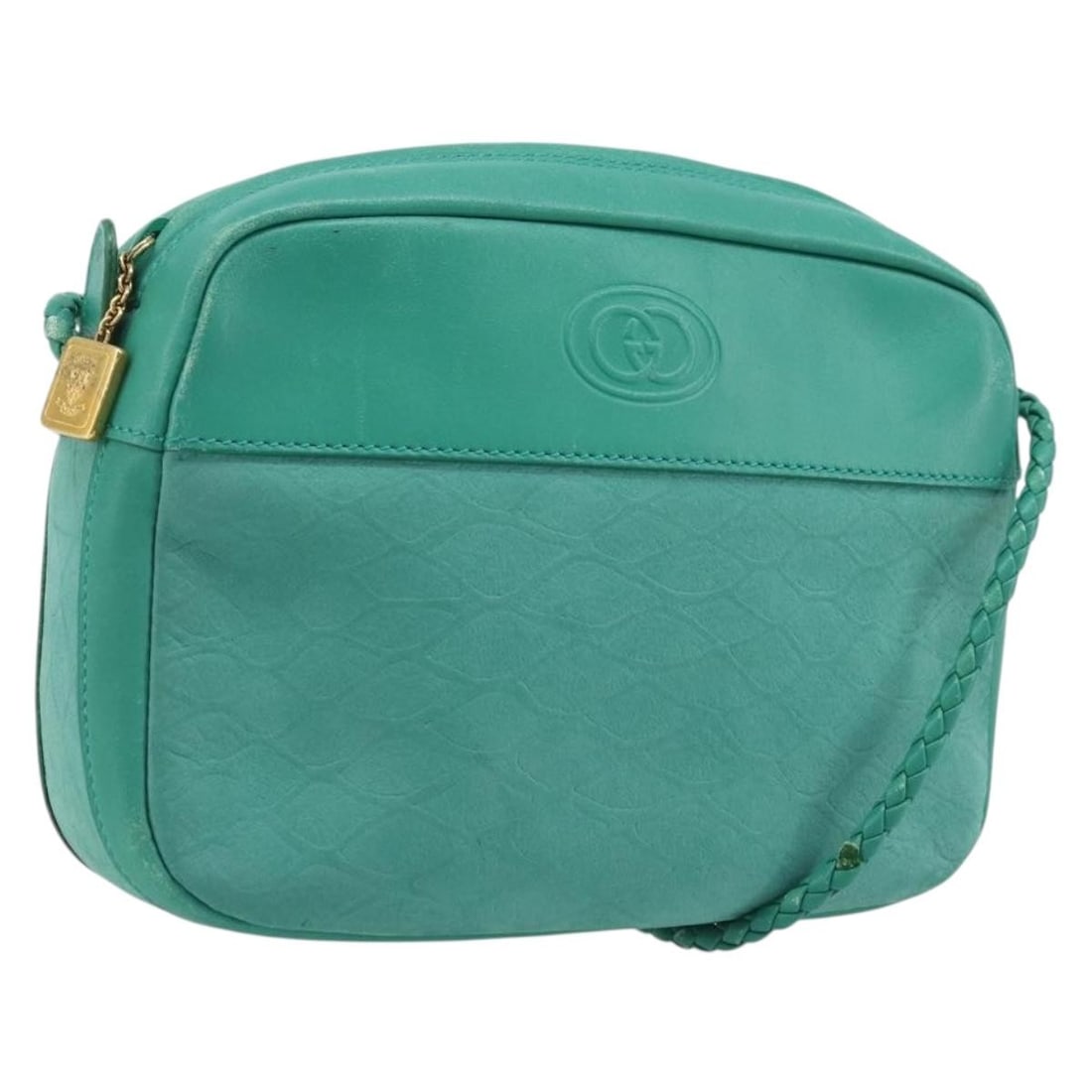 Green Suede GUCCI Shoulder Bag with Gold Accents for Women: Green Suede GUCCI Shoulder Bag with Gold Accents for Women This GUCCI shoulder bag features green suede with gold accents and is crafted for women. Made in Italy, the bag includes a strap drop of appr