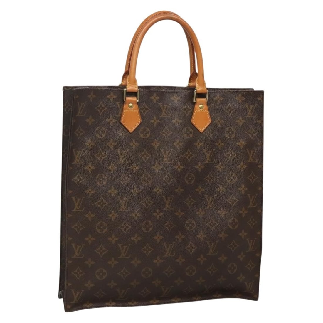LOUIS VUITTON Monogram Sac Plat Hand Bag M51140 Auth France: LOUIS VUITTON Monogram Sac Plat Hand Bag M51140 Auth France Introducing the LOUIS VUITTON Monogram Sac Plat Hand Bag, a timeless piece crafted from durable Monogram Canvas. This elegant handbag featur
