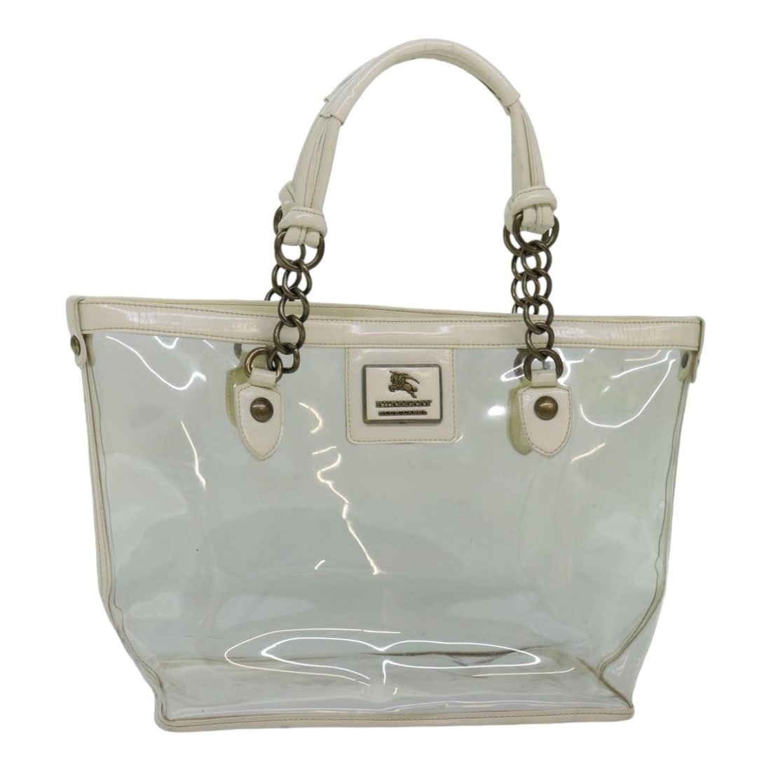 BURBERRY Blue Label Clear White Vinyl Shoulder Bag: BURBERRY Blue Label Clear White Vinyl Shoulder Bag Burberry Blue Label shoulder bag in clear, white, and gold vinyl. This women's bag is made in Italy and comes only with the item shown; the item box 