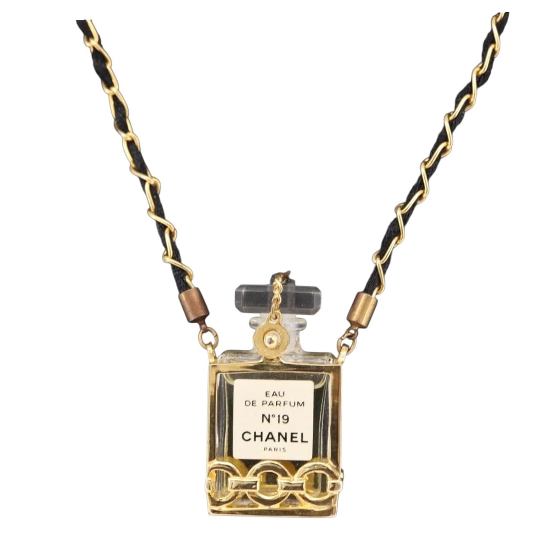 CHANEL CC Gold Tone Metal Perfume Necklace 65cm: CHANEL CC Gold Tone Metal Perfume Necklace 65cm Chanel perfume necklace in gold-tone metal for women. This necklace is a heavily used piece with visible rubbing and scratches on the surface and metal 