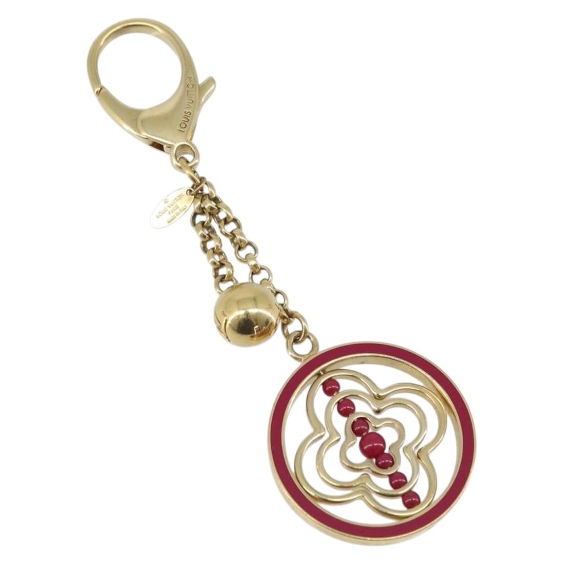 Louis Vuitton M67128 Red Gold Metal Flower Charm for Women: Louis Vuitton M67128 Red Gold Metal Flower Charm for Women This Louis Vuitton Fully Flower Charm features a striking red and gold color combination crafted from metal. Designed for women, this accesso