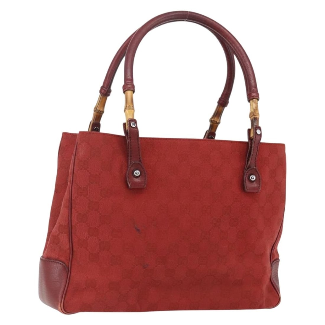 GUCCI 112526 Red GG Canvas Hand Bag with Bamboo Handle: GUCCI 112526 Red GG Canvas Hand Bag with Bamboo Handle GUCCI hand bag in red GG Canvas, made in Italy. It is a women's style bag with a structured size and single handle drop. The item is offered with