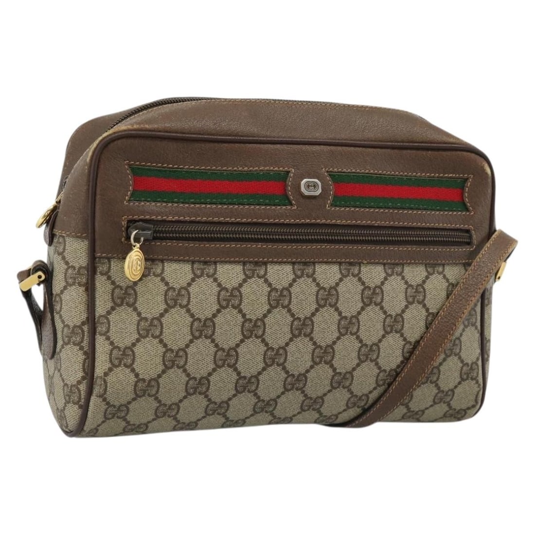 Gucci 001 56 6472 GG Supreme Web Shoulder Bag Beige Gold PVC Leather: Gucci 001 56 6472 GG Supreme Web Shoulder Bag Beige Gold PVC Leather Gucci GG Supreme Web Sherry Line shoulder bag in beige and gold, made in Italy from PVC leather and GG canvas. It features a should