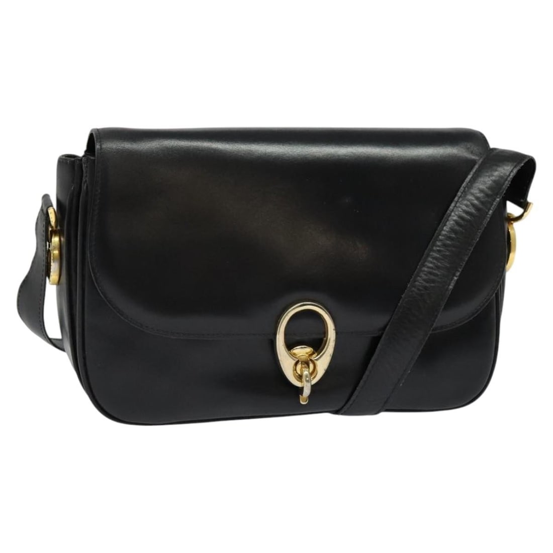 Celine Black Leather Shoulder Bag with Gold Tone Hardware and Guarantee Card: Celine Black Leather Shoulder Bag with Gold Tone Hardware and Guarantee Card This CELINE shoulder bag features black leather with gold-tone accents and is designed for women. The bag offers a structur