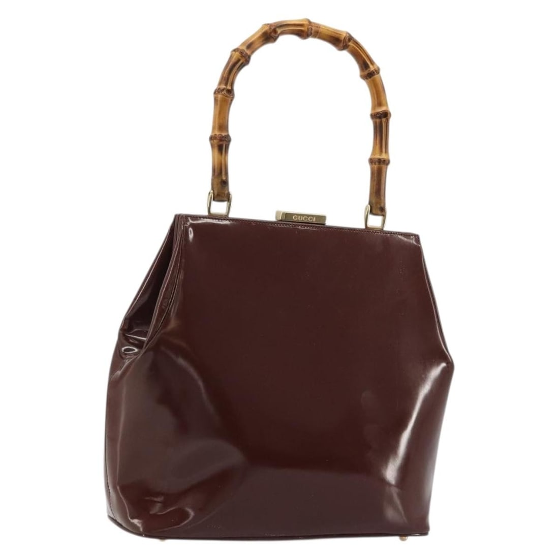 Gucci Bamboo patent leather brown gold handbag 000 781 0295 Italy: Gucci Bamboo patent leather brown gold handbag 000 781 0295 Italy This Gucci Bamboo handbag is crafted from brown and gold patent leather and features the iconic bamboo handle. The bag is designed for