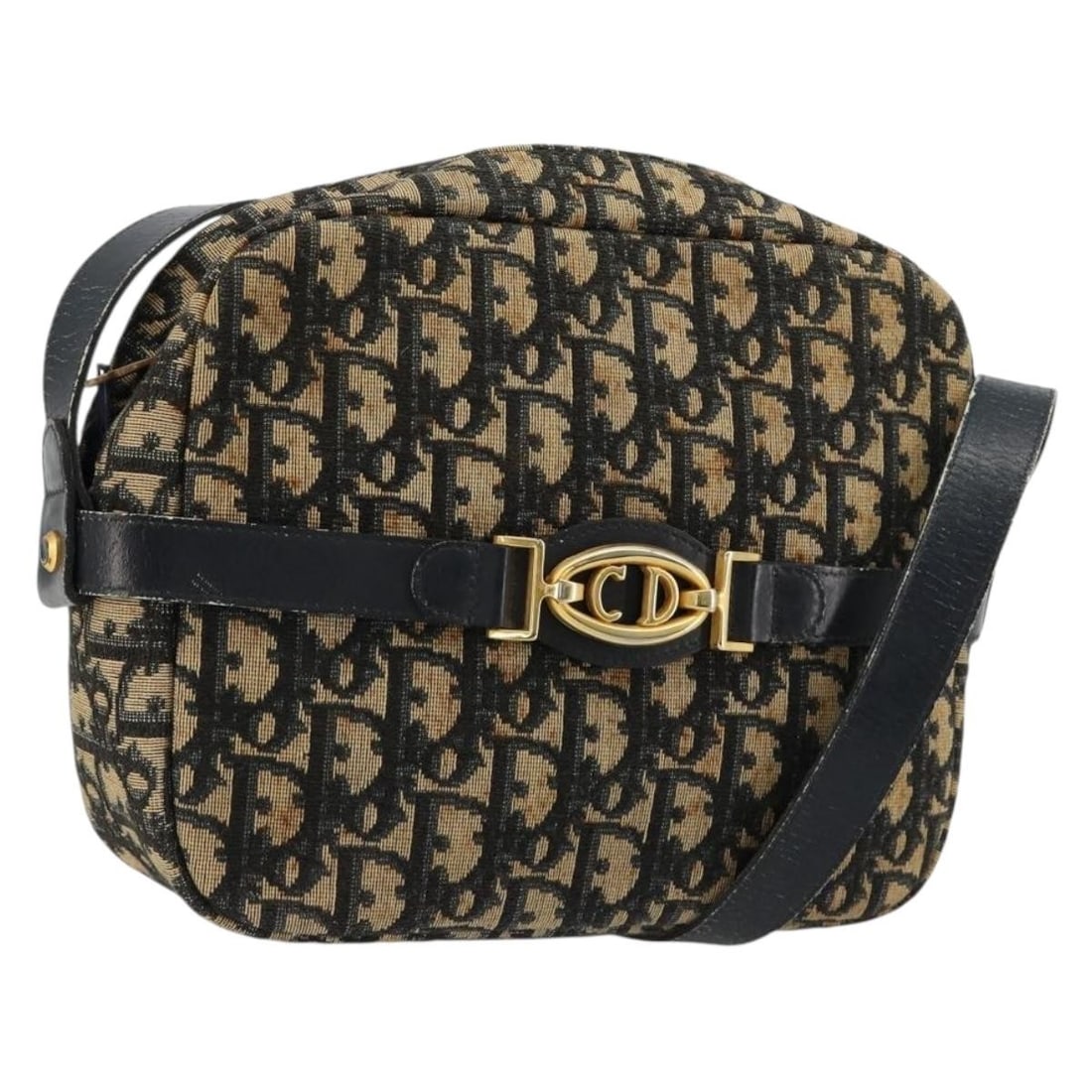 Christian Dior Trotter Shoulder Bag in Navy Gold Canvas: Christian Dior Trotter Shoulder Bag in Navy Gold Canvas A Christian Dior shoulder bag in navy and gold Trotter canvas, made in France. It features a shoulder strap and measures approximately W22 cm x 