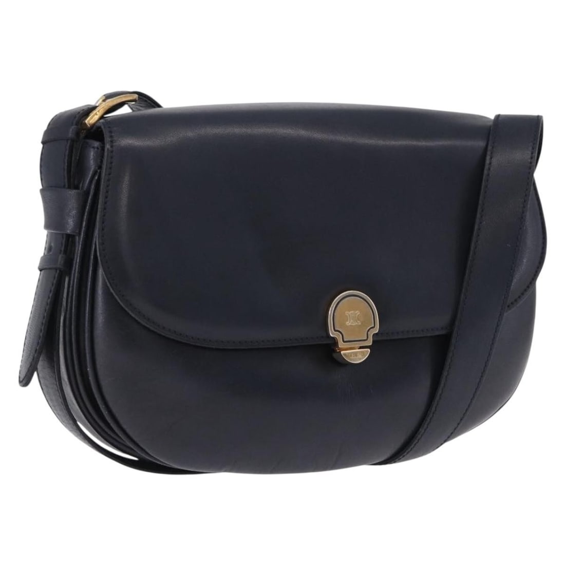 Celine Navy Leather Shoulder Bag Gold Tone Hardware Italy: Celine Navy Leather Shoulder Bag Gold Tone Hardware Italy A CELINE shoulder bag crafted in leather with a navy and gold color scheme. It features a shoulder drop of approximately 49 cm and measures ap