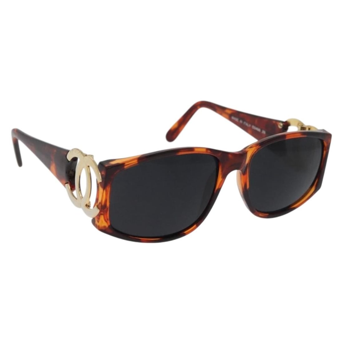 CHANEL CC Coco Mark Plastic Sunglasses Brown Gold Italy (1 of 14)
