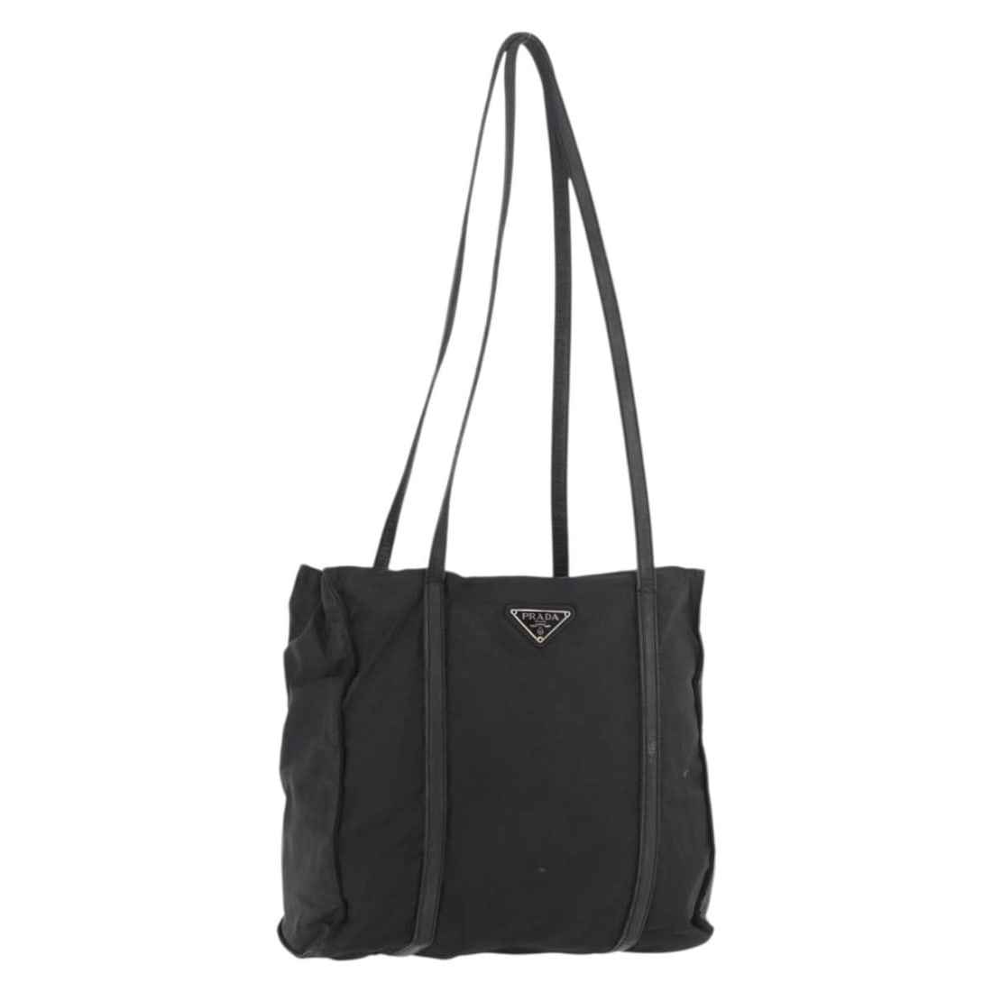 Prada black nylon women s shoulder bag Italy silver trim: Prada black nylon women s shoulder bag Italy silver trim This PRADA shoulder bag is crafted from black nylon with silver-tone accents. Designed for women, it features a spacious interior and a practic