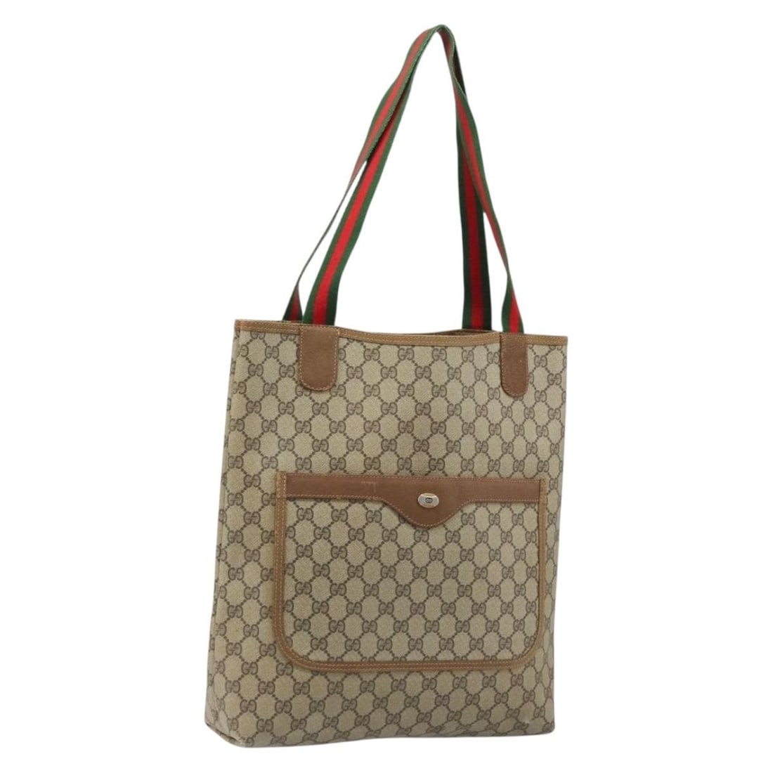 Gucci Sherry Line GG Supreme PVC Tote in Beige: Gucci Sherry Line GG Supreme PVC Tote in Beige Gucci GG Supreme Web Sherry Line tote bag in beige PVC leather/GG canvas, made in Italy. This tote features a W31 cm x H37 cm x D8 cm size with an approx