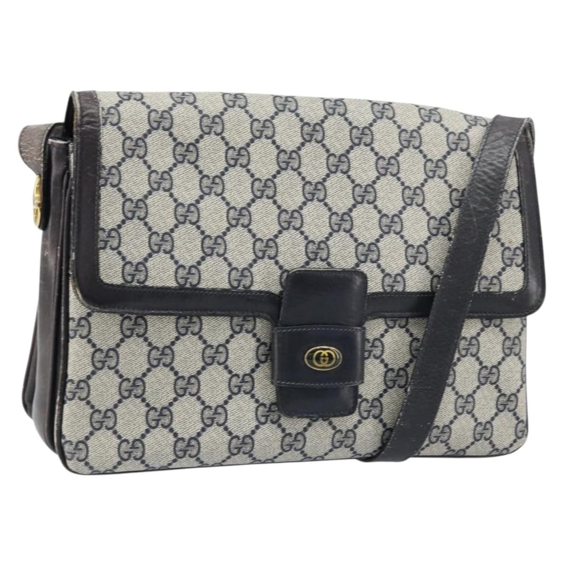 Gucci Navy Gold GG Supreme PVC Leather Shoulder Bag 001 16 4084 Italy: Gucci Navy Gold GG Supreme PVC Leather Shoulder Bag 001 16 4084 Italy This GUCCI GG Supreme shoulder bag features a navy and gold exterior crafted from PVC leather and GG canvas. Designed for women, t