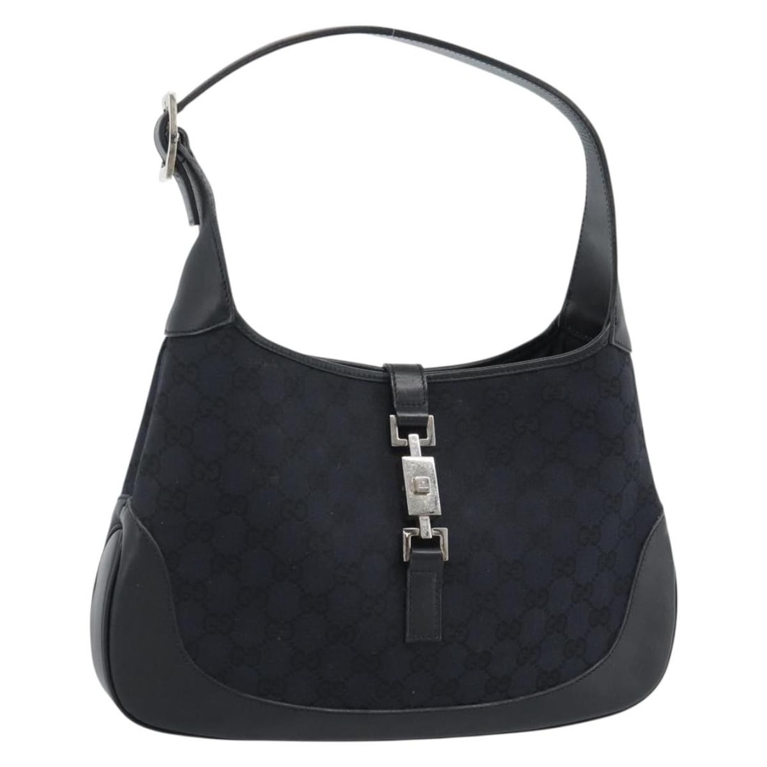 Gucci Jackie Shoulder Bag Black GG Canvas Silver Tone 001 8806: Gucci Jackie Shoulder Bag Black GG Canvas Silver Tone 001 8806 A Gucci Jackie shoulder bag in black and silver GG canvas, made in Italy. It comes with a dust bag and is identified by product no. 001 8