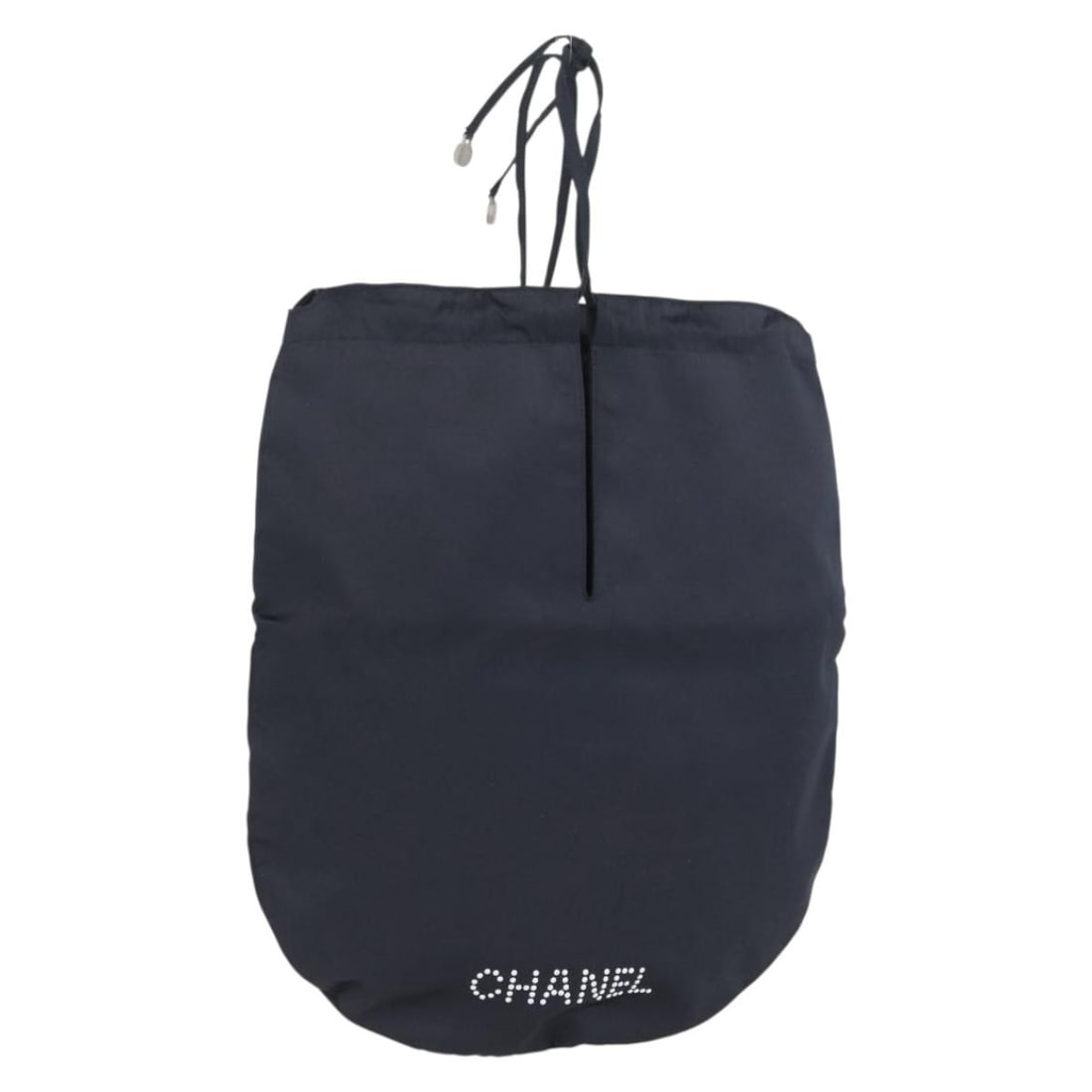 CHANEL CC Navy Satin Drawstring Handbag Made in Italy: CHANEL CC Navy Satin Drawstring Handbag Made in Italy A CHANEL drawstring handbag in navy satin, made in Italy. The bag measures approximately 33 cm wide by 38 cm high, with a handle drop of approxima