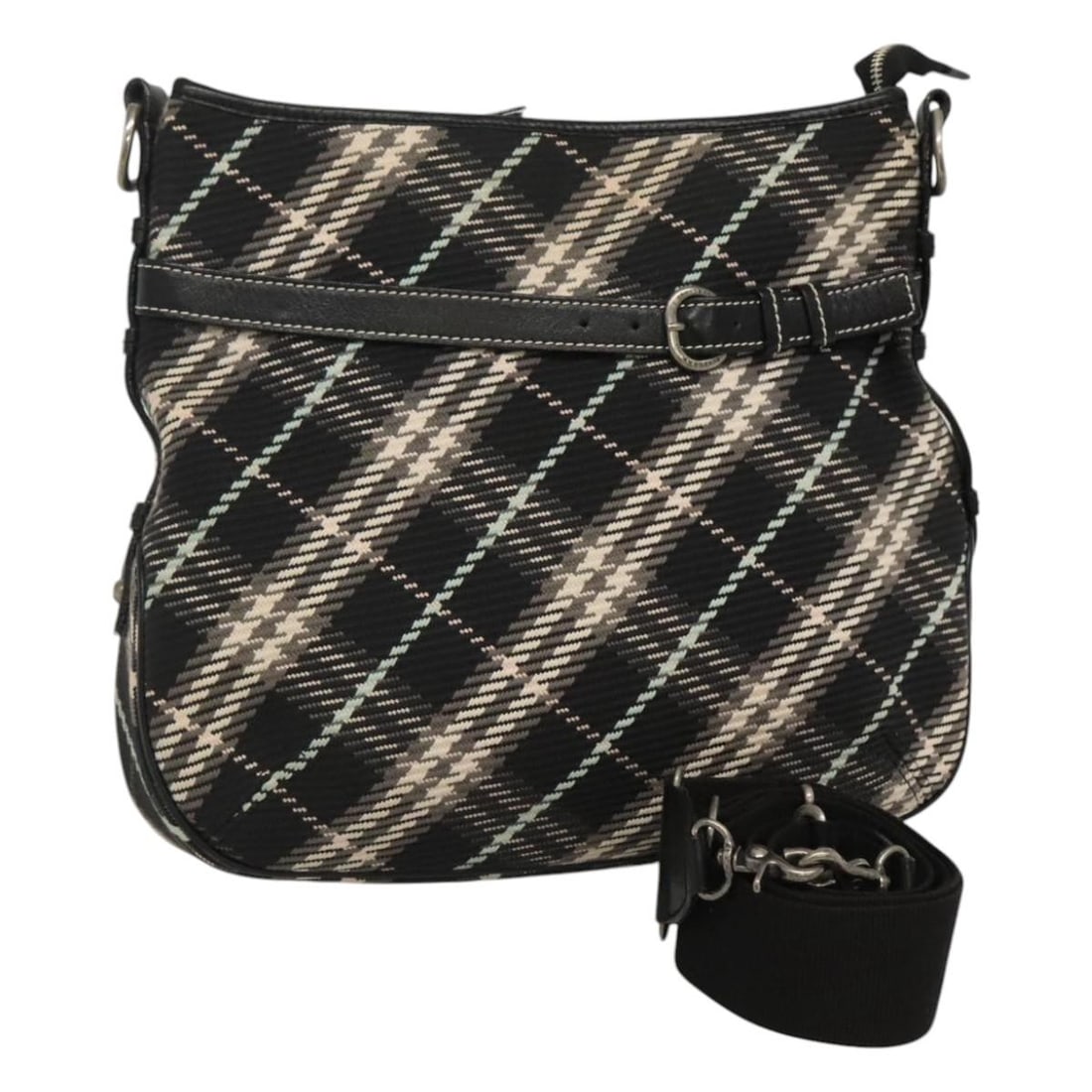 Burberry Blue Label Wool Shoulder Bag in Black and Silver Nova Check: Burberry Blue Label Wool Shoulder Bag in Black and Silver Nova Check This Burberry Nova Check Blue Label shoulder bag is crafted from wool in a black and silver color combination. Designed for women, 