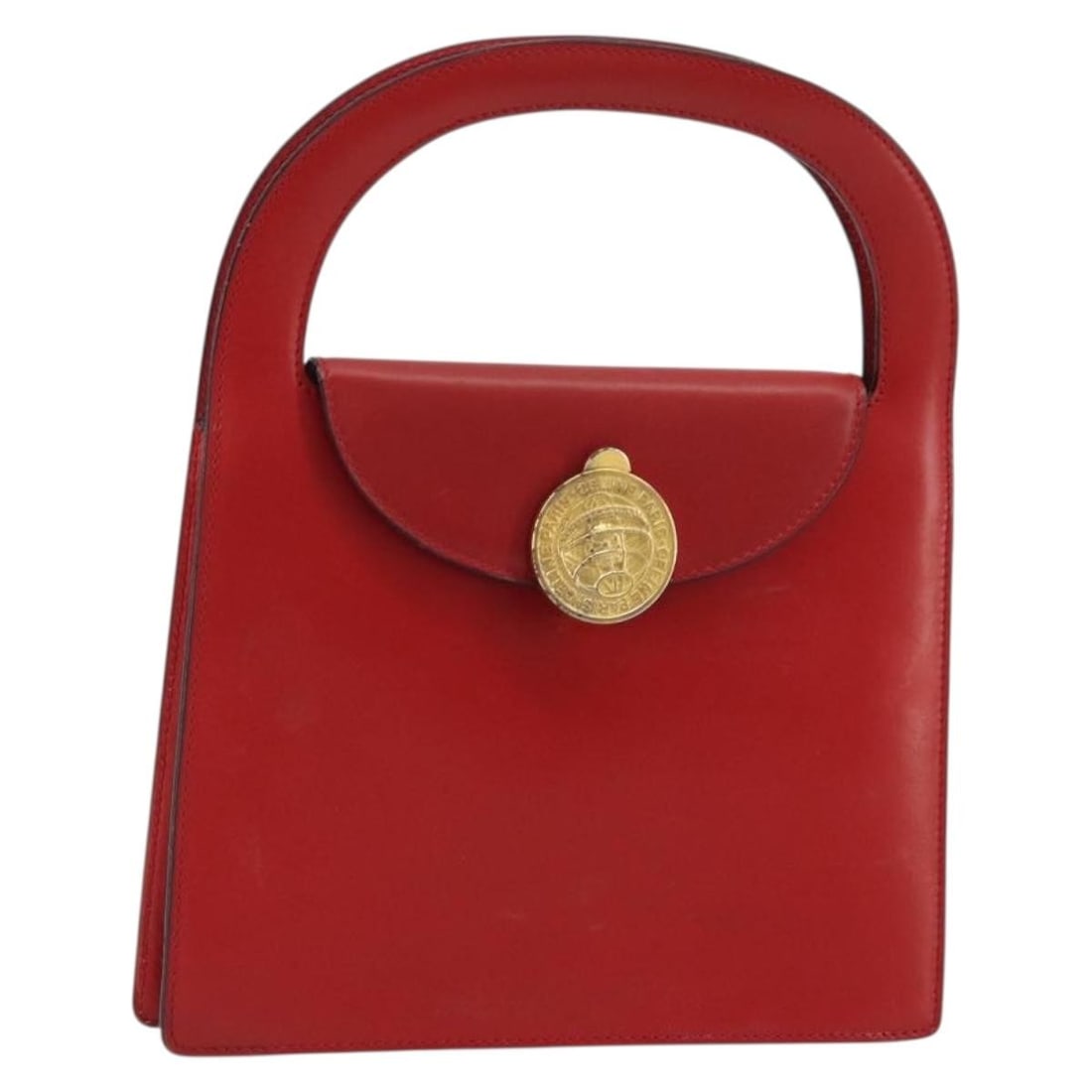 Red Leather CELINE Medallion Handbag with Gold Accents: Red Leather CELINE Medallion Handbag with Gold Accents This CELINE Medallion handbag features a red leather exterior with gold accents. Designed for women, it has a structured form with a handle drop 