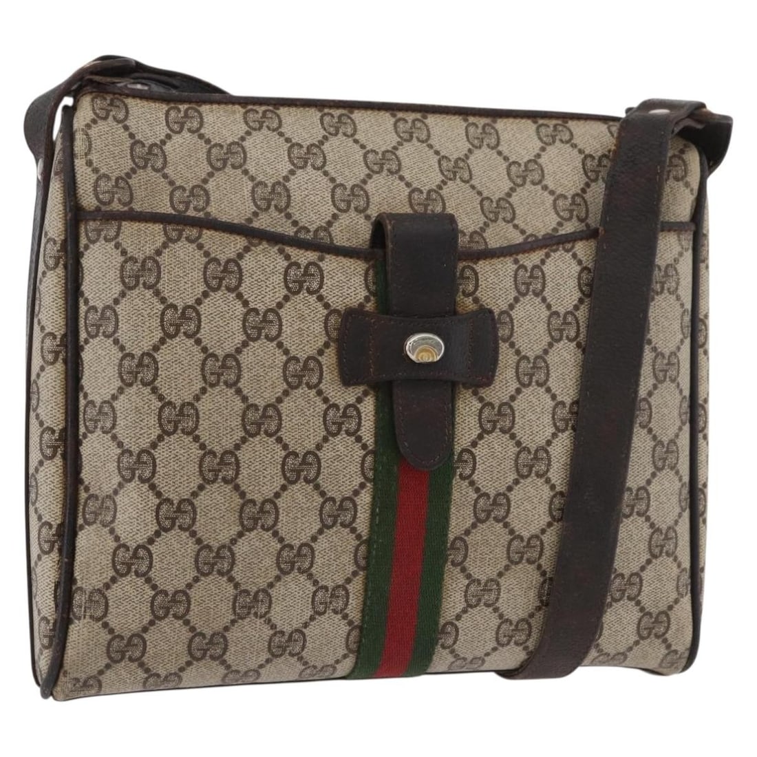 Gucci Sherry Line GG Supreme Beige Gold Shoulder Bag: Gucci Sherry Line GG Supreme Beige Gold Shoulder Bag This GUCCI GG Supreme Web Sherry Line shoulder bag features a beige and gold colorway and is crafted from PVC leather with GG canvas detailing. The