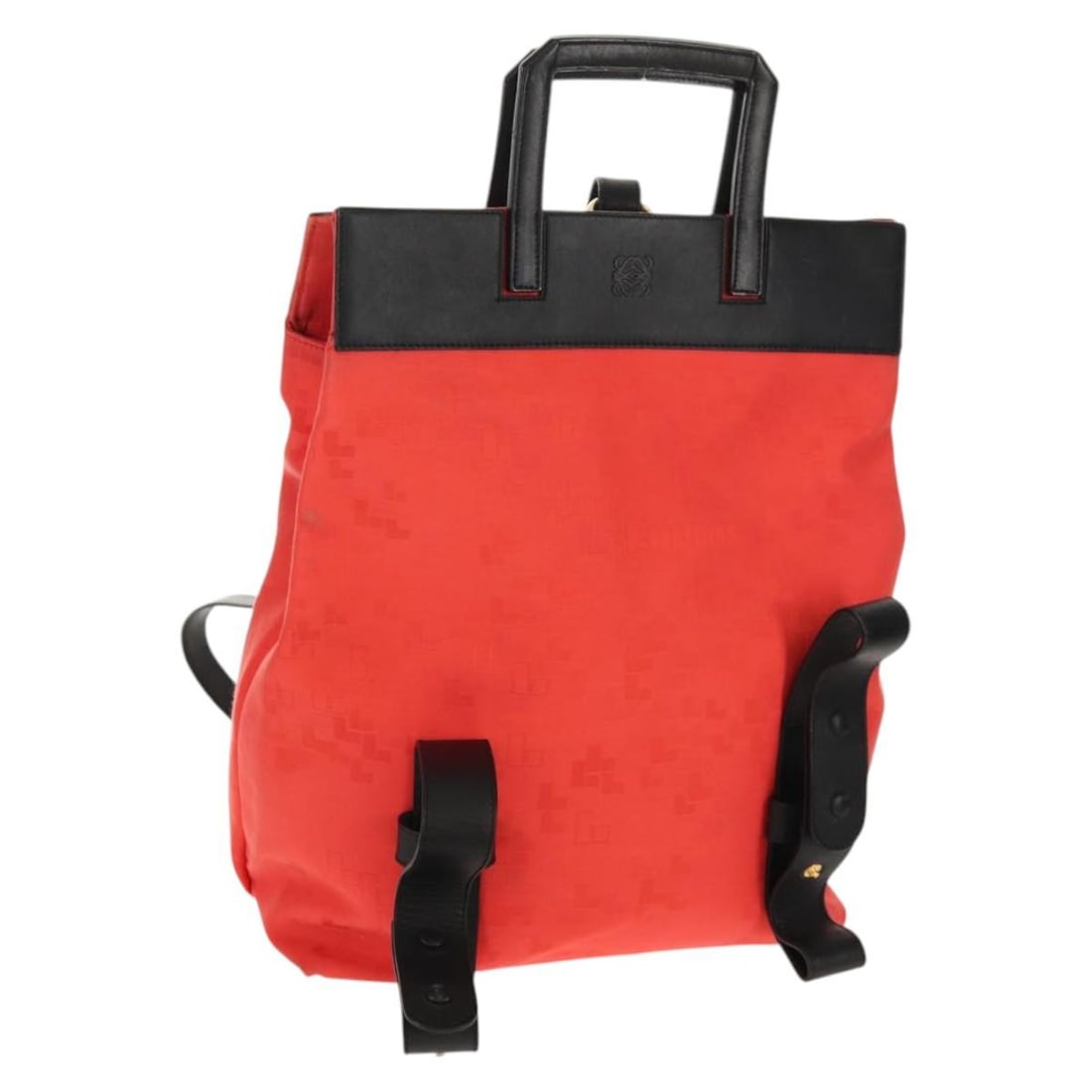 LOEWE Black Red Canvas Backpack with Dust Bag Made in Spain: LOEWE Black Red Canvas Backpack with Dust Bag Made in Spain This authentic LOEWE backpack combines a stylish black and red design with functional features. Made in Spain from durable canvas, it measur