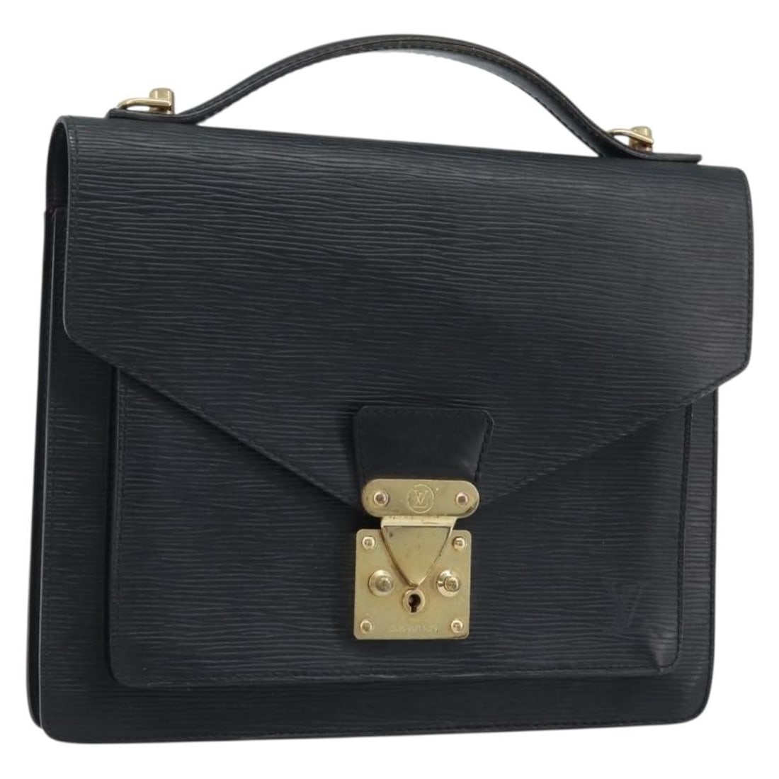 Louis Vuitton Monceau 28 Black Epi Leather Handbag M52122 France: Louis Vuitton Monceau 28 Black Epi Leather Handbag M52122 France This is a Louis Vuitton Epi Monceau 28 handbag in black, crafted from Epi leather. It is designed for women and features a structured s