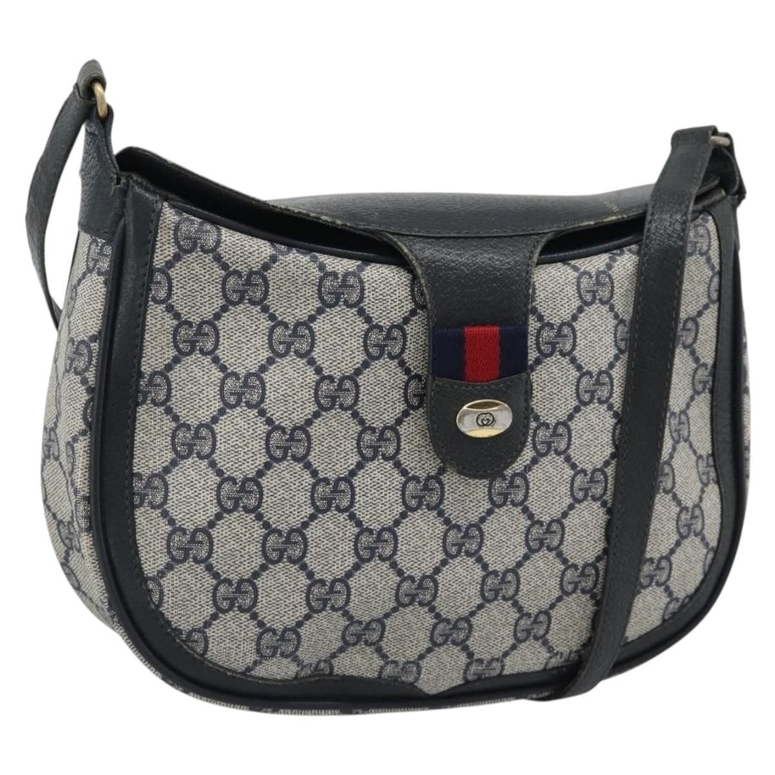 Gucci GG Supreme PVC Leather Shoulder Bag Navy Gold Tone: Gucci GG Supreme PVC Leather Shoulder Bag Navy Gold Tone A Gucci GG Supreme shoulder bag in navy with gold-tone accents, made from PVC leather and crafted in Italy. It features a shoulder strap with a