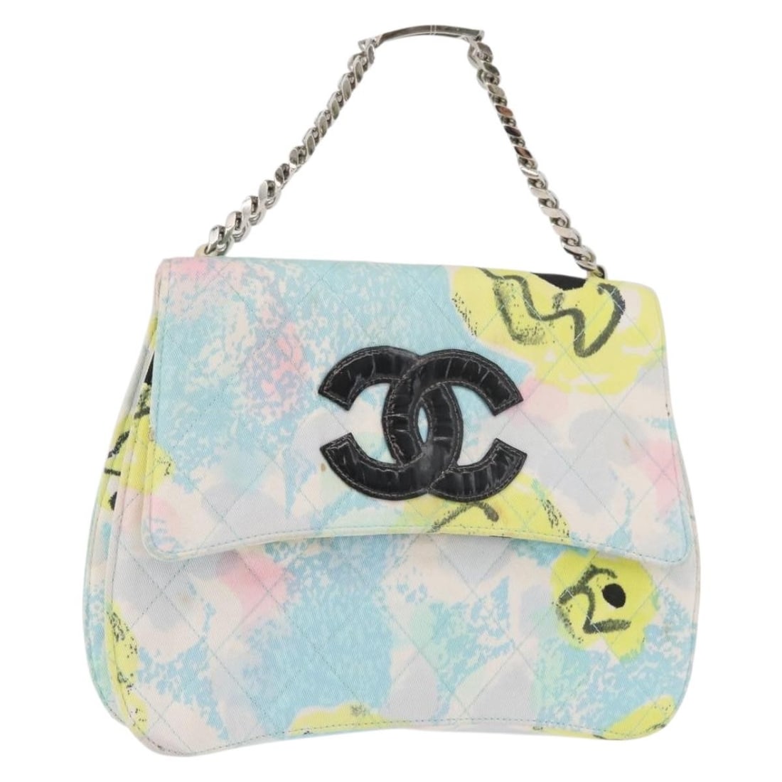 CHANEL Matelasse Cotton Shoulder Bag Multicolor Silver CC France: CHANEL Matelasse Cotton Shoulder Bag Multicolor Silver CC France Chanel Matelasse chain shoulder bag in cotton with a multicolor and silver colorway. Made in France, this women's shoulder bag comes wi