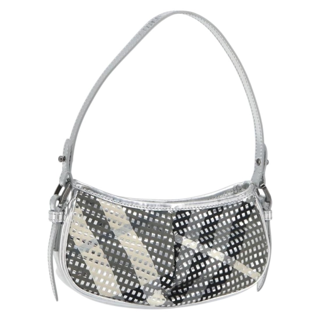 Burberry Nova Check Silver PVC Shoulder Bag Italy: Burberry Nova Check Silver PVC Shoulder Bag Italy This Burberry Nova Check shoulder bag features a silver PVC leather exterior with the signature Nova Check pattern. Designed for women, the bag is cra