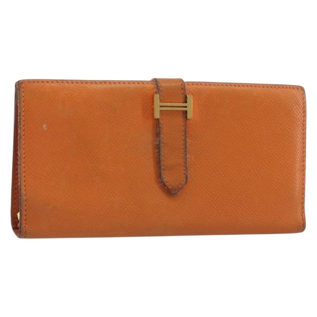 Hermes Bearn Dupri leather long wallet orange gold tone: Hermes Bearn Dupri leather long wallet orange gold tone Hermes Bearn Dupri long wallet in leather with an orange and gold color scheme. Made in France, this wallet is offered as the item shown in the 