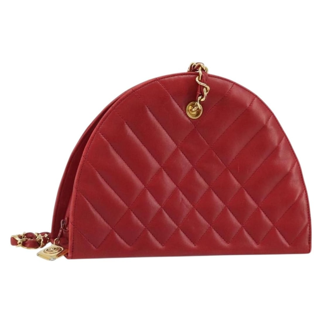 CHANEL CC Red Lambskin Matelasse Shoulder Bag with Chain: CHANEL CC Red Lambskin Matelasse Shoulder Bag with Chain Matelasse chain shoulder bag in red lamb skin with gold-tone CC detailing. Made in France, this women's shoulder bag includes the guarantee car