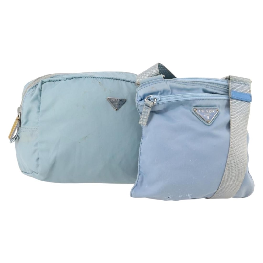 PRADA Light Blue Nylon Shoulder Bag 2 Piece Set: PRADA Light Blue Nylon Shoulder Bag 2 Piece Set A PRADA shoulder bag in light blue nylon, made in Italy. This special bundle offer is described as a 2 set, and the listing notes that only the item sho