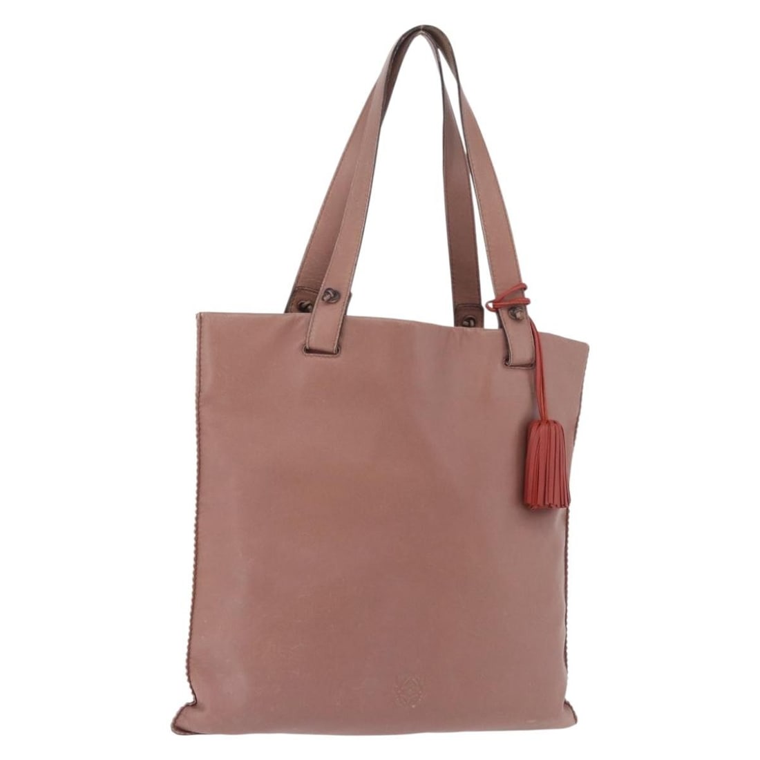 LOEWE Anagram Pink Leather Handbag Gold Tone Made in Spain: LOEWE Anagram Pink Leather Handbag Gold Tone Made in Spain A LOEWE Anagram hand bag in pink and gold leather, made in Spain. The bag measures approximately 32 cm wide by 32 cm high, with a handle drop