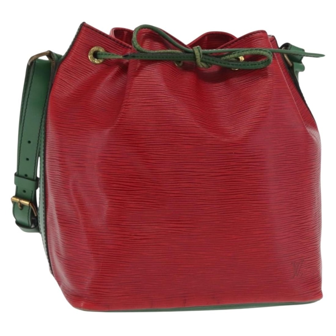Louis Vuitton Petit Noe Epi Leather Bicolor Green Red Shoulder Bag: Louis Vuitton Petit Noe Epi Leather Bicolor Green Red Shoulder Bag This Louis Vuitton Petit Noe shoulder bag features a distinctive bicolor design in green and red Epi leather. Made in France, the bag