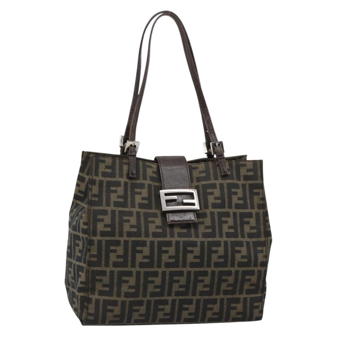 Fendi Mamma Baguette Tote Bag Zucca Canvas Black Brown: Fendi Mamma Baguette Tote Bag Zucca Canvas Black Brown Fendi Mamma Baguette tote bag in black and brown Zucca canvas, made in Italy. This pre-owned bag features a handle drop of approximately 17 to 24