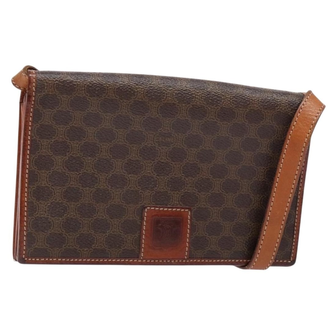 CELINE Macadam Canvas Shoulder Bag PVC Leather Brown Gold Made in Italy: CELINE Macadam Canvas Shoulder Bag PVC Leather Brown Gold Made in Italy This authentic CELINE Macadam Canvas Shoulder Bag is a stylish accessory made from durable PVC leather in a rich brown and gold 
