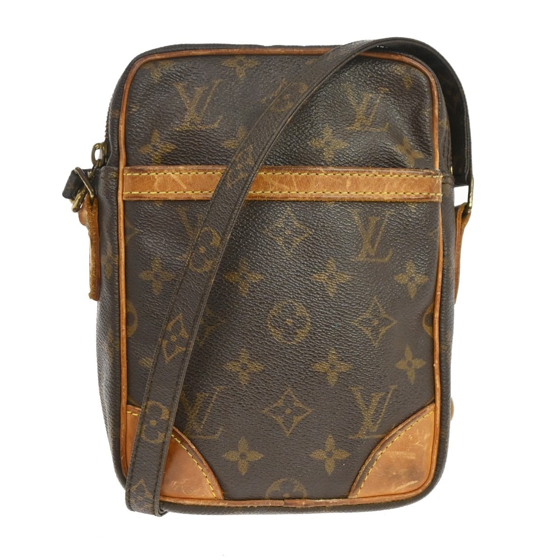 Louis Vuitton Danube Monogram Canvas Crossbody Bag M45266: Louis Vuitton Danube Monogram Canvas Crossbody Bag M45266 Vintage Louis Vuitton Danube crossbody shoulder bag in brown Monogram canvas with leather trim and an adjustable strap. This zip-closure bag f