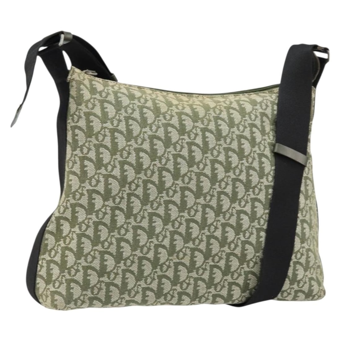 Christian Dior Green Silver Trotter Canvas Shoulder Bag Auth SW1847: Christian Dior Green Silver Trotter Canvas Shoulder Bag Auth SW1847 This Christian Dior Trotter Canvas Shoulder Bag features a stylish green and silver color scheme, crafted in Italy from durable Trot