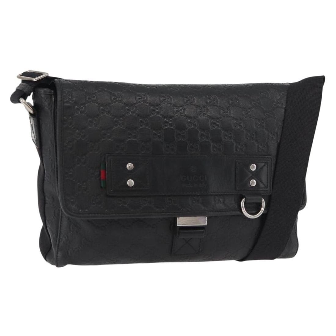 Gucci 246067 Black GG Canvas and Leather Shoulder Bag: Gucci 246067 Black GG Canvas and Leather Shoulder Bag A Gucci shoulder bag from the Guccissima Web Sherry Line, made in Italy with black leather and GG canvas. It features silver-tone hardware and a s