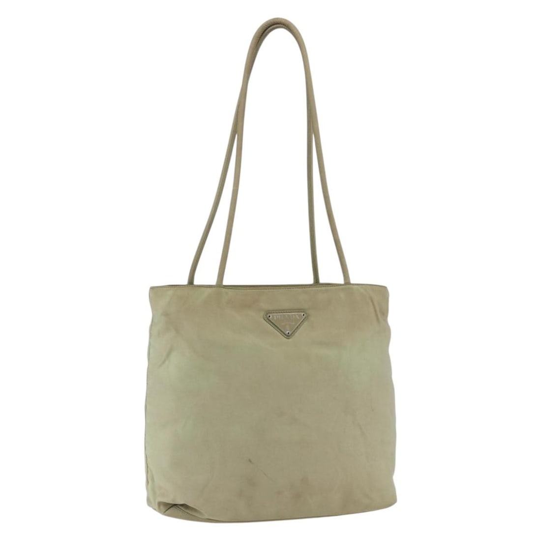 Prada beige silver nylon tote bag Italy: Prada beige silver nylon tote bag Italy This PRADA tote bag is crafted from beige nylon with silver-tone accents. Designed for women, it features dual handles and a spacious interior, making it suitab