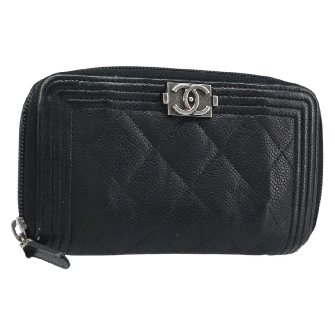 Black Caviar Leather Boy Matelasse Wallet by Chanel for Women: Black Caviar Leather Boy Matelasse Wallet by Chanel for Women This CHANEL Boy Chanel Matelasse wallet is crafted from black grained caviar calfskin and features the iconic CC logo. Designed for women,