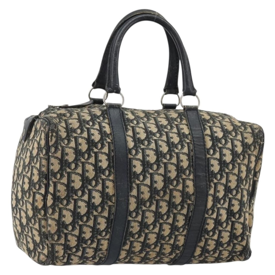 Christian Dior Boston Bag in Navy Silver Trotter Canvas: Christian Dior Boston Bag in Navy Silver Trotter Canvas A Christian Dior Boston bag in navy and silver Trotter canvas, made in France. The bag measures approximately W30 x H18 x D14 cm, with a handle 