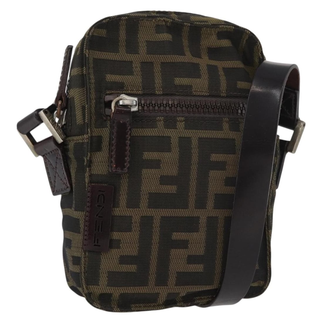 FENDI Zucca Canvas Shoulder Purse Black Brown Italy 182292V: FENDI Zucca Canvas Shoulder Purse Black Brown Italy 182292V Authentic Fendi shoulder bag in black and brown Zucca canvas. This women's bag is made in Italy and includes the item only; the original box
