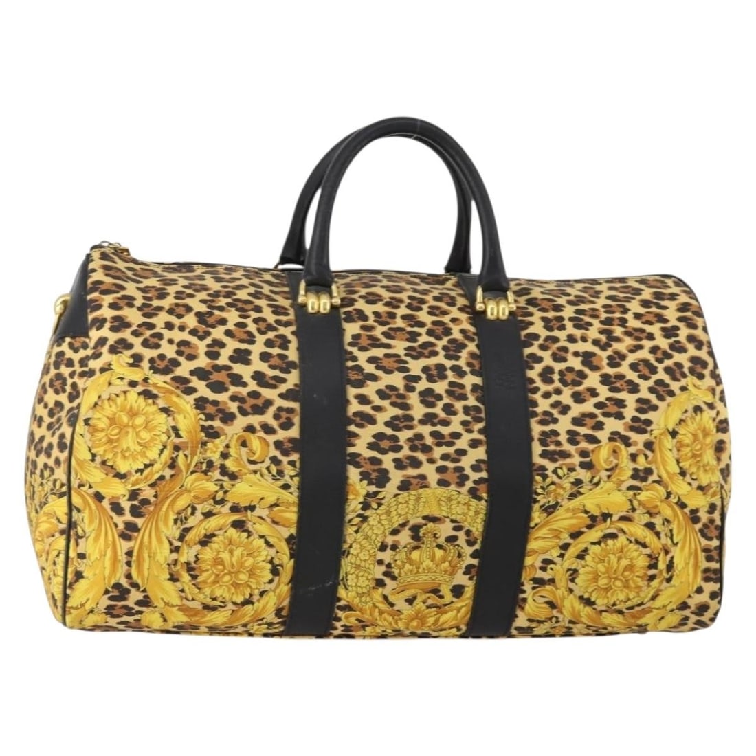 Gianni Versace Canvas Boston Bag Yellow Gold Italy: Gianni Versace Canvas Boston Bag Yellow Gold Italy Gianni Versace Boston bag in yellow and gold canvas, made in Italy. This women's bag is offered without the item box or dust bag and includes only th