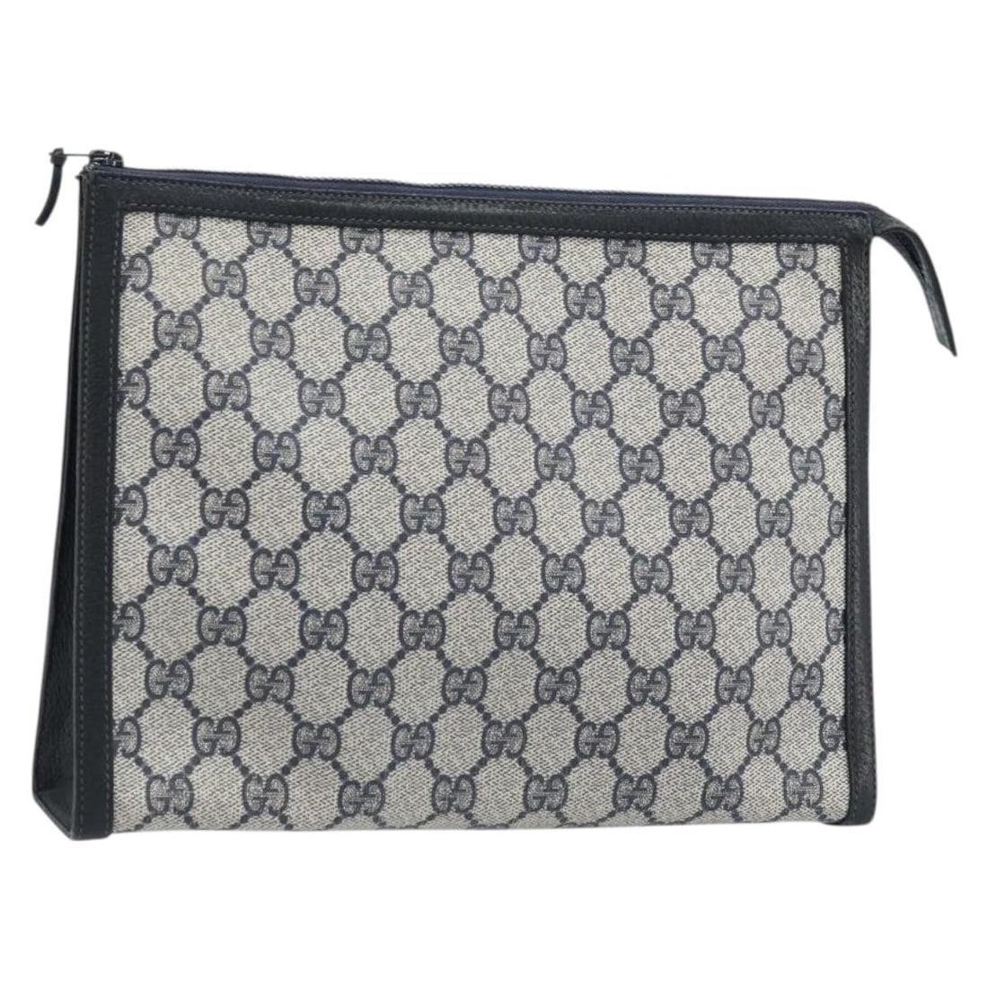 Navy GG Supreme PVC Leather Clutch Bag by Gucci: Navy GG Supreme PVC Leather Clutch Bag by Gucci This GUCCI GG Supreme clutch bag features a navy PVC leather and GG canvas exterior. Designed for women, it offers a compact and stylish option for carr