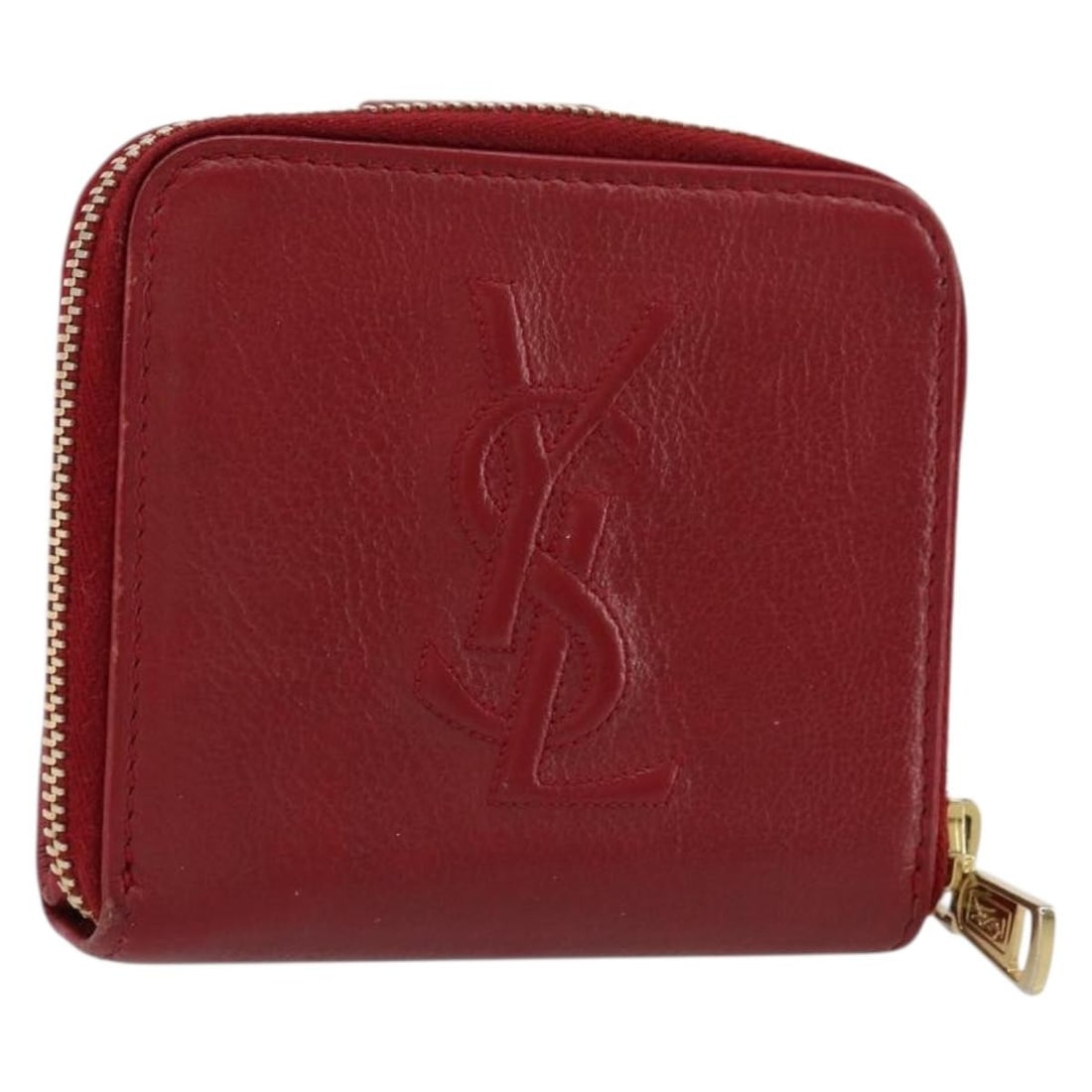 SAINT LAURENT red leather bifold wallet gold tone Italy: SAINT LAURENT red leather bifold wallet gold tone Italy Saint Laurent bifold wallet in red leather with gold-tone accents. Made in Italy, this women's wallet is offered without the original box or dus