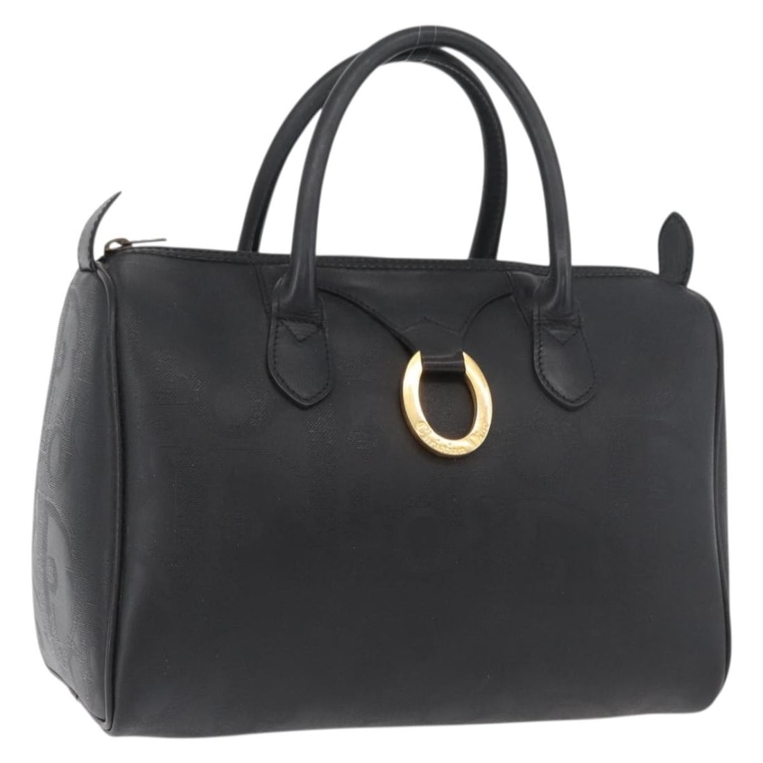 Christian Dior Mini Boston Bag in Black Trotter Canvas and PVC: Christian Dior Mini Boston Bag in Black Trotter Canvas and PVC A Christian Dior Trotter Canvas Mini Boston Bag in black and gold, made from PVC leather and Trotter canvas. This Boston bag was made in 