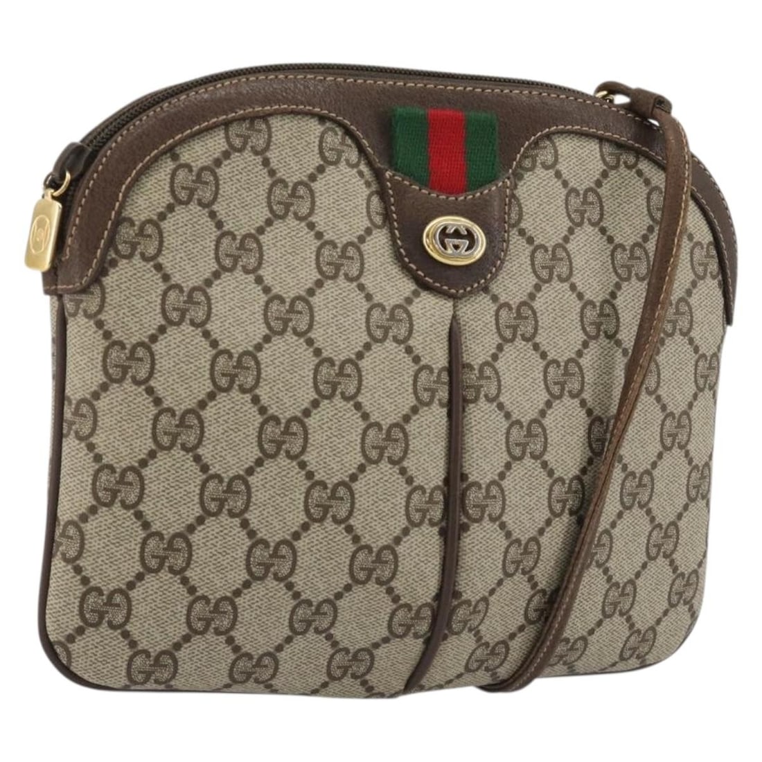 GUCCI Beige Gold PVC Leather Shoulder Bag: GUCCI Beige Gold PVC Leather Shoulder Bag GUCCI GG Supreme shoulder bag in PVC leather with a beige and gold color scheme. Made in Italy, this women's bag features a shoulder strap with an approximate