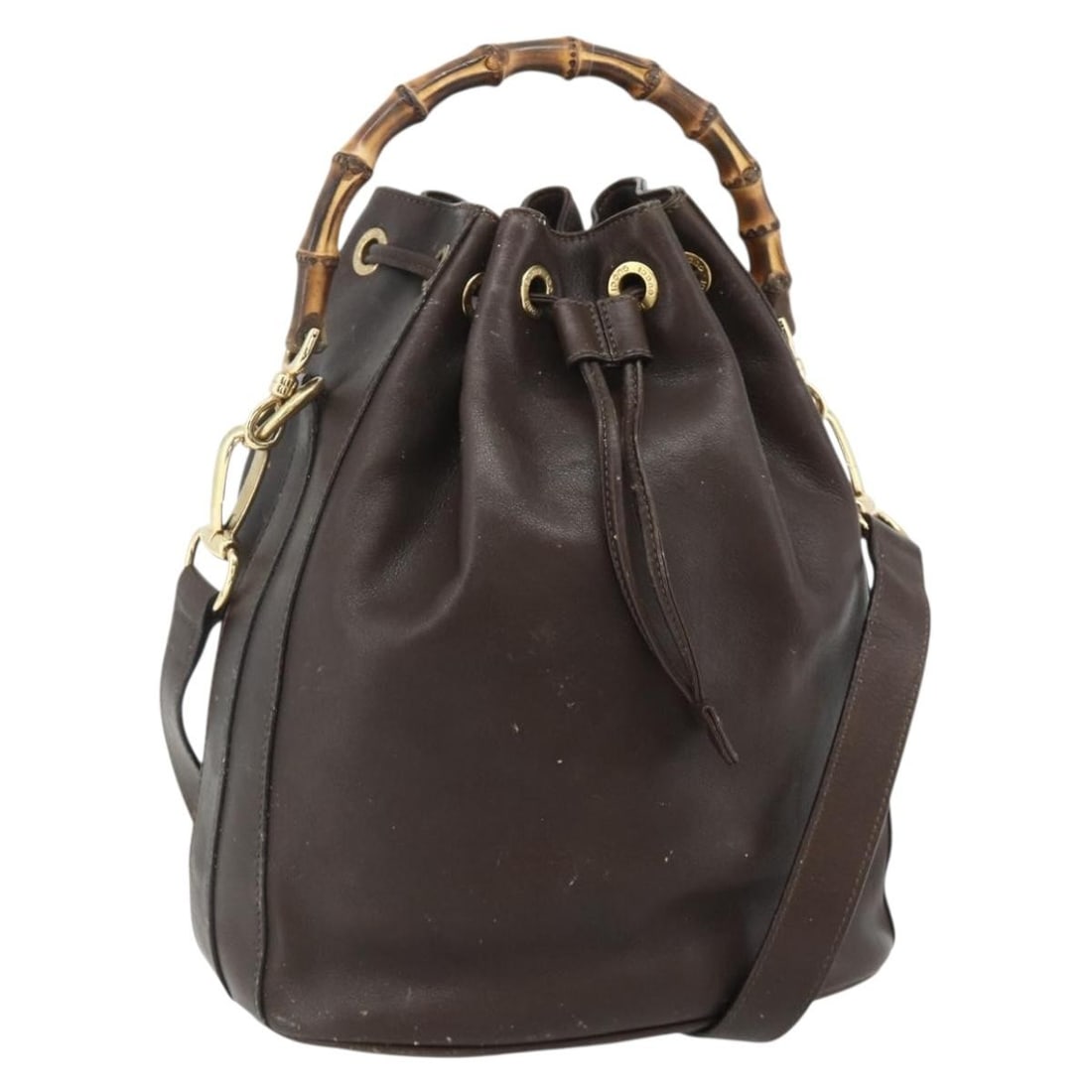 Gucci Bamboo Leather Shoulder Bag Brown Gold with Strap: Gucci Bamboo Leather Shoulder Bag Brown Gold with Strap This GUCCI Bamboo Purse is a 2-way shoulder bag crafted from brown and gold leather. Made in Italy, it features a structured silhouette with bam