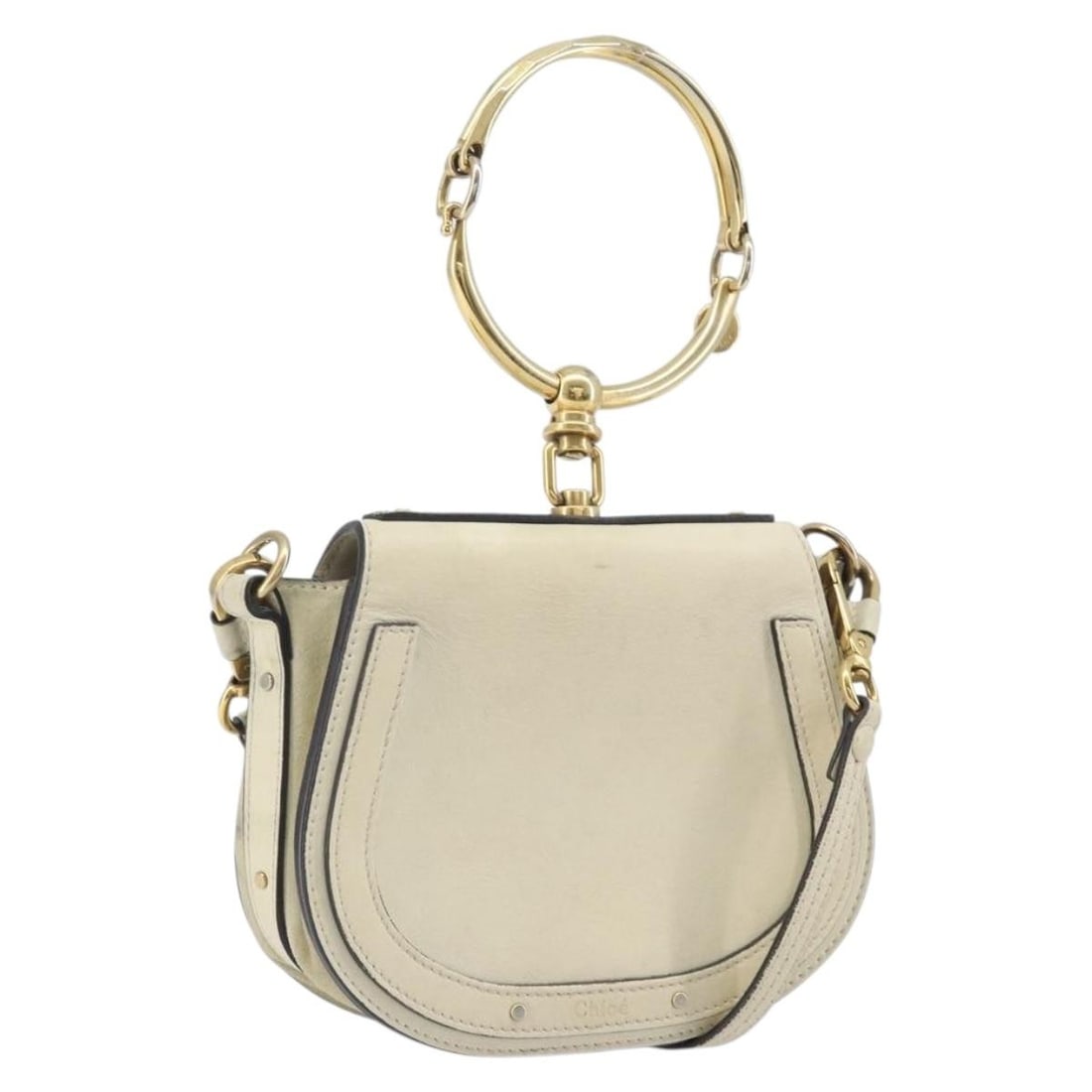 Chloe Nile 2way Leather Handbag Ivory Gold Shoulder Strap: Chloe Nile 2way Leather Handbag Ivory Gold Shoulder Strap Chloe Nile 2way handbag in ivory leather with gold-tone accents. It comes with a shoulder strap and was made in Italy. The bag is listed in he